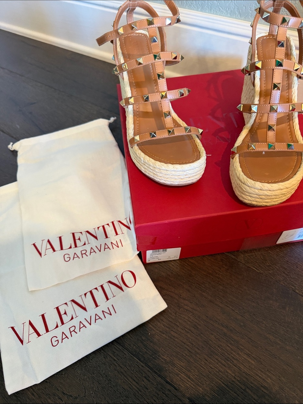 Valentino Garavani Rockstud Espadrille Wedge Sandals in Almond - Picture 8 of 10